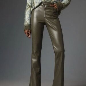 Anthropologie Avec Les Filles Women's Olive Vegan Leather Kick Flare Pants